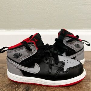 Jordan 1 Mid Baby/Toddler Shoes Color: Black/Fire Red/White/Cement Grey Size 7.5